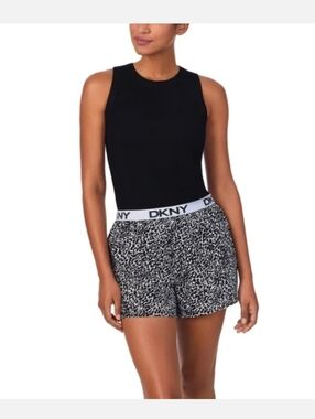 DKNY Black Tank Top with Black & White Leopard Print Shorts